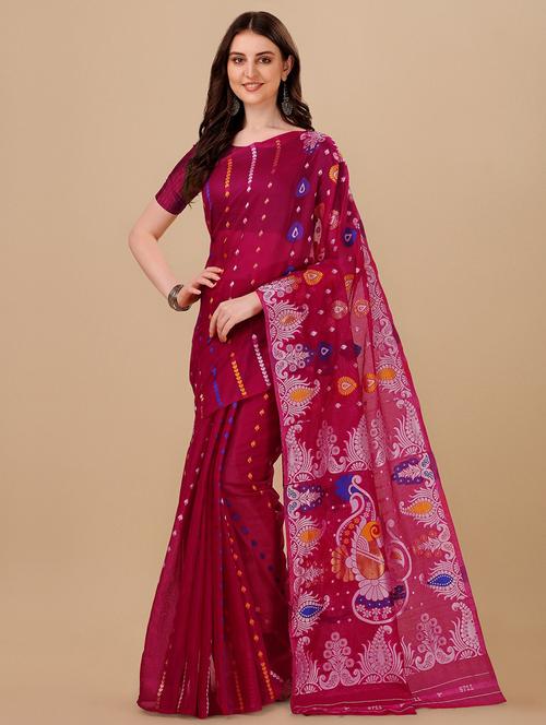 ethnic motif jamdani saree with blouse - 19900435 - Very Small Image - 1