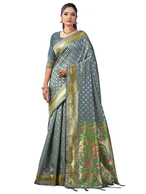 self design banarasi saree with blouse - 19900464 - Very Small Image - 1