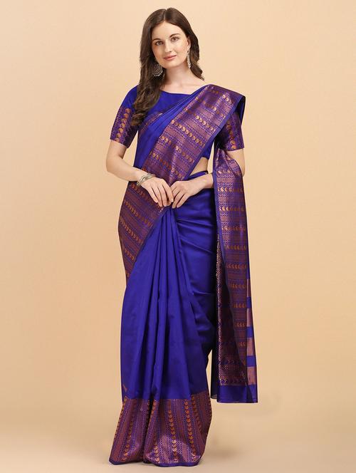 solid bordered saree with blouse - 19900491 - Very Small Image - 1