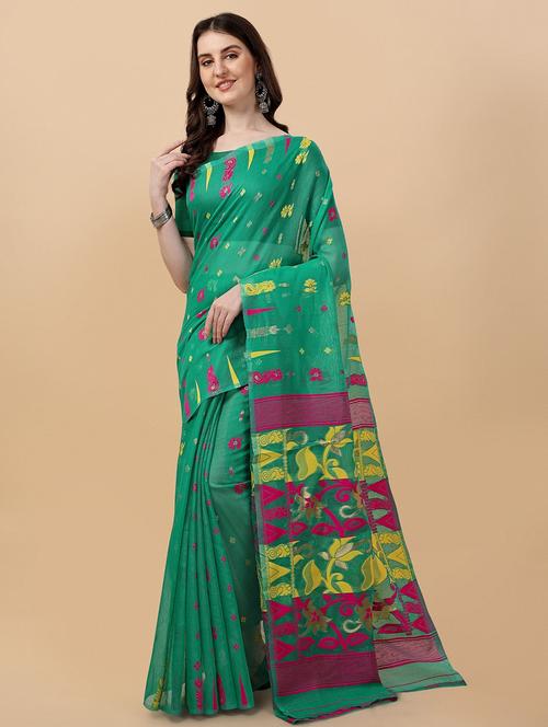 self design jamdani saree with blouse - 19900492 - Very Small Image - 1