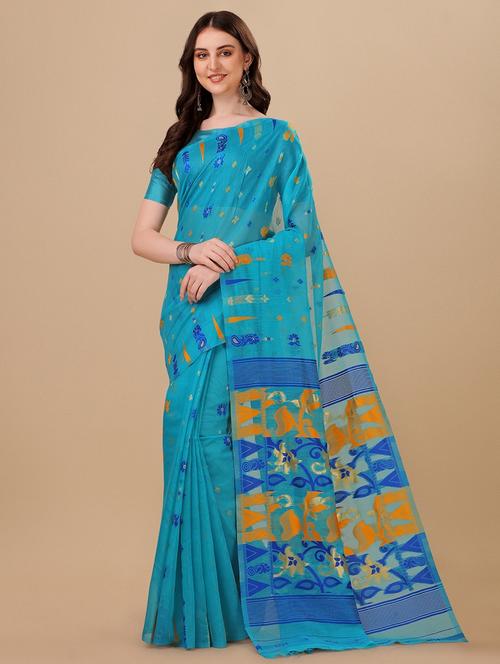 self design jamdani saree with blouse - 19900496 - Very Small Image - 1