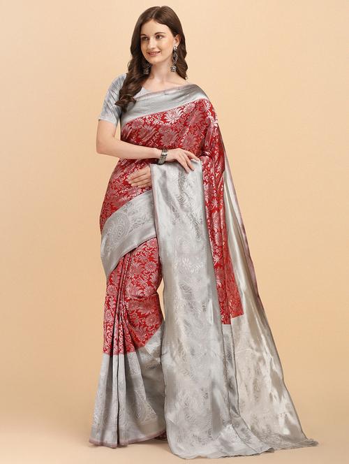 self design banarasi saree with blouse - 19900508 - Very Small Image - 1