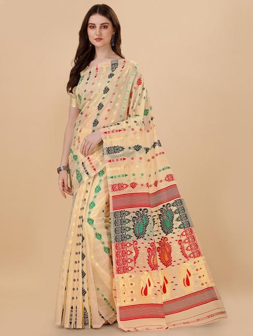 self design jamdani saree with blouse - 19900534 - Very Small Image - 1