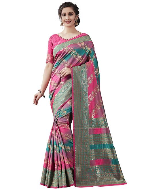 self design banarasi saree with blouse - 19900538 - Very Small Image - 1