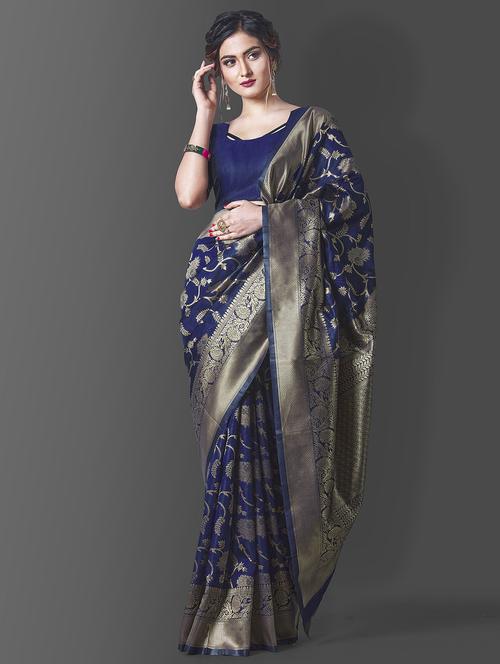 self design banarasi saree with blouse - 19900545 - Very Small Image - 1