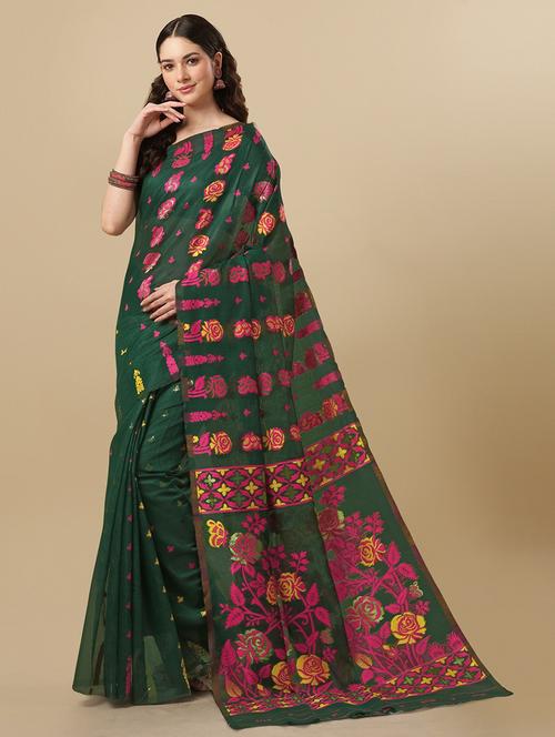 self design jamdani saree with blouse - 19900546 - Very Small Image - 1