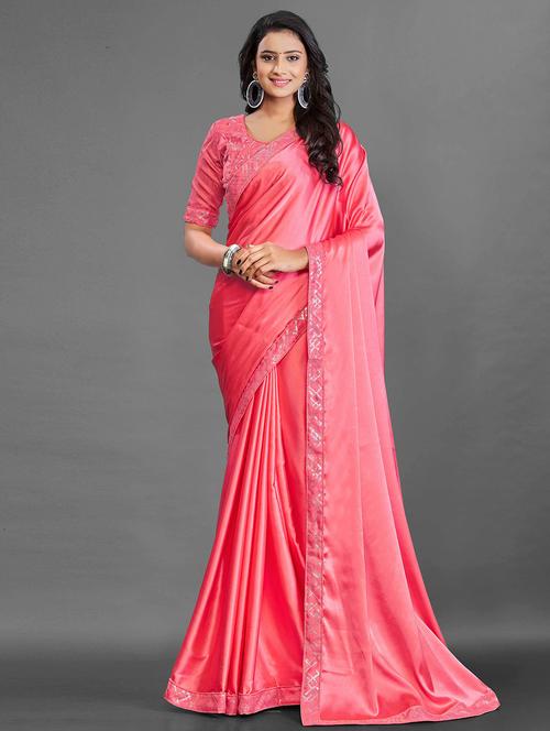 solid bordered saree with blouse - 19900555 - Very Small Image - 1