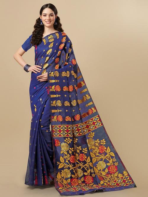 self design jamdani saree with blouse - 19900586 - Very Small Image - 1
