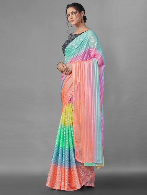 striped printed saree with blouse - 19900587 - Very Small Image - 1