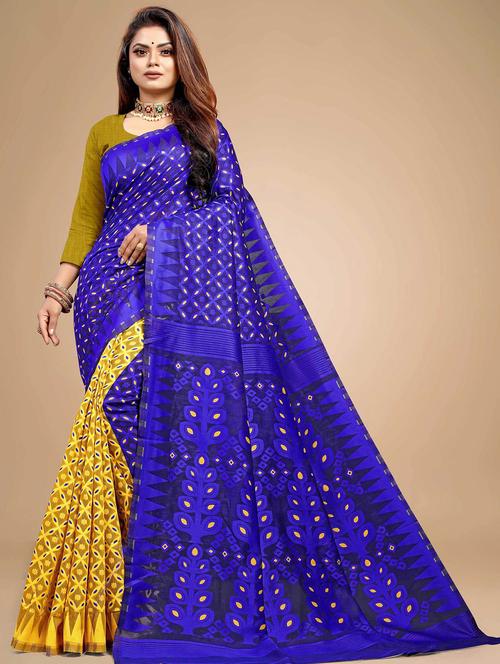 half & half jamdani saree with blouse - 19900605 - Very Small Image - 1