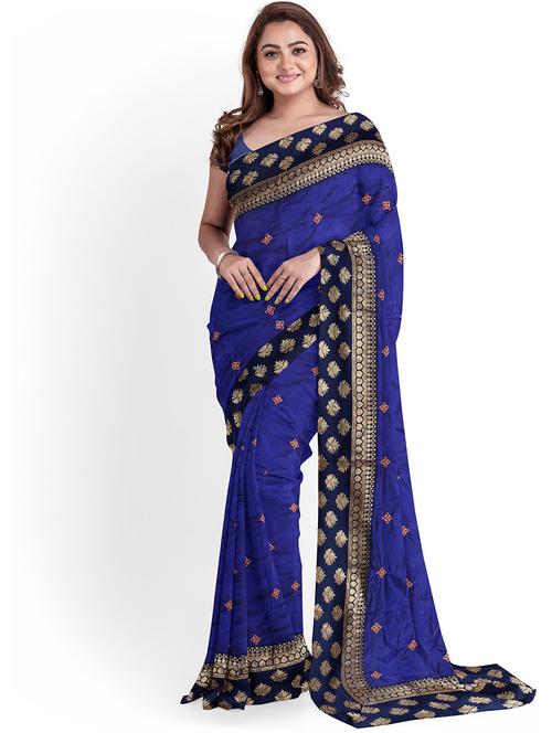 self designed woven contrast border saree with blouse - 19902596 - Very Small Image - 1