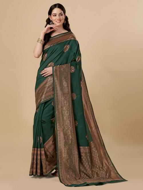 green silk banarasi saree with blouse - 19903050 - Very Small Image - 1