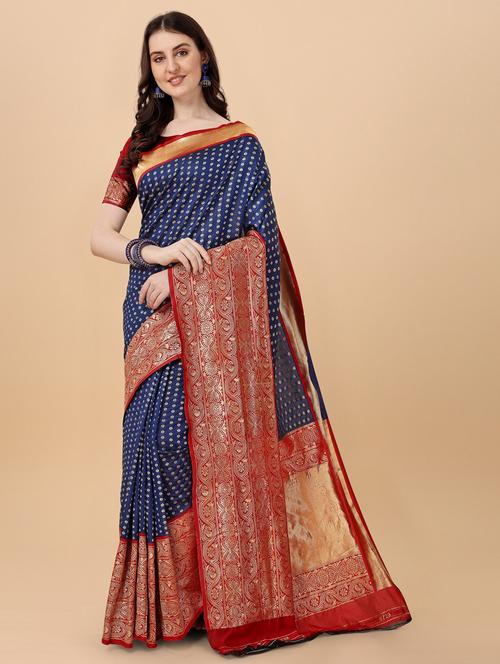 blue silk banarasi saree with blouse - 19903052 - Very Small Image - 1