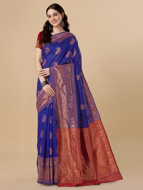 self design banarasi saree with blouse - 19903068 - Very Small Image - 1