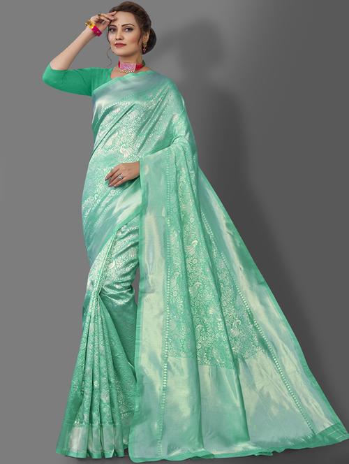 light blue jacquard banarasi saree with blouse - 19903089 - Very Small Image - 1