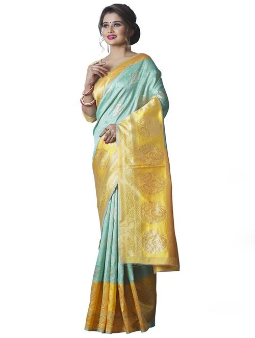 green jacquard banarasi saree with blouse - 19903097 - Very Small Image - 1