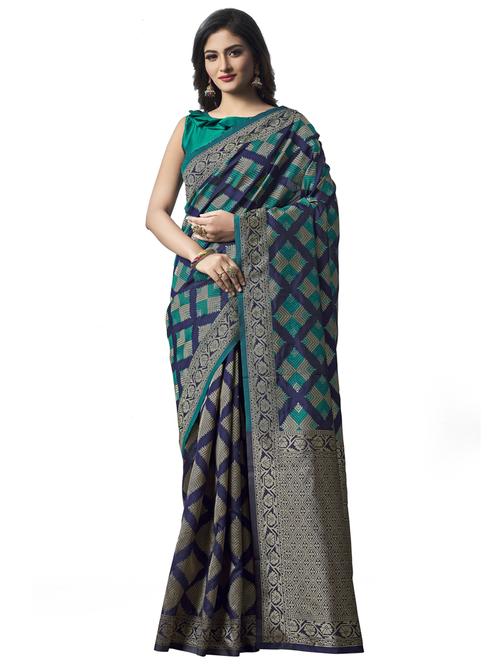 dark blue silk blend kanjivaram saree - 19903104 - Very Small Image - 1