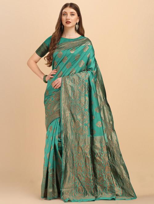 self design banarasi saree with blouse - 19903119 - Very Small Image - 1