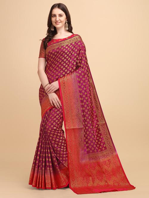 purple silk banarasi saree with blouse - 19903127 - Very Small Image - 1