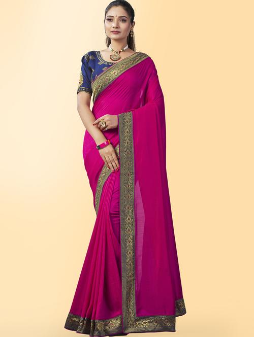 solid bordered saree with blouse - 19903138 - Very Small Image - 1
