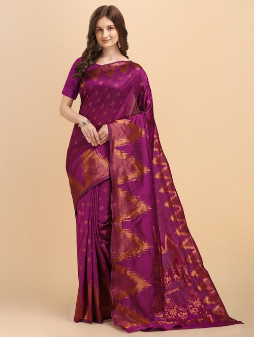 purple cotton silk banarasi saree with blouse - 19903145 - Very Small Image - 1