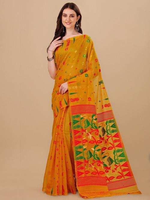 yellow jamdani saree - 19903155 - Very Small Image - 1