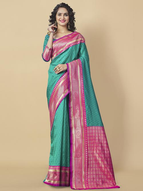 self design woven saree with blouse - 19903165 - Very Small Image - 1
