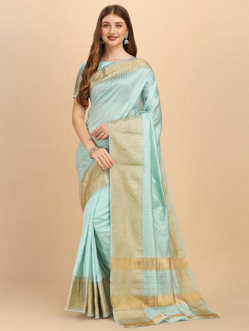 light green cotton silk banarasi saree with blouse - 19903169 - Very Small Image - 1