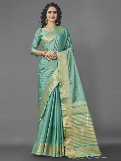 light green jacquard maheshwari saree with blouse - 19903175 - Very Small Image - 1