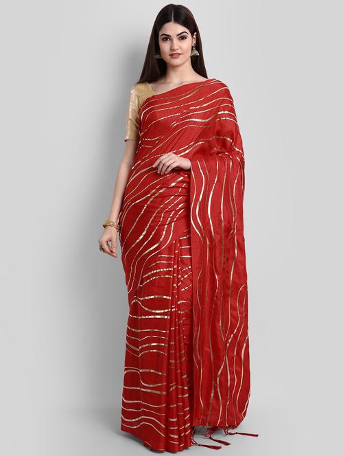 red satin printed saree with blouse - 19903186 - Very Small Image - 1
