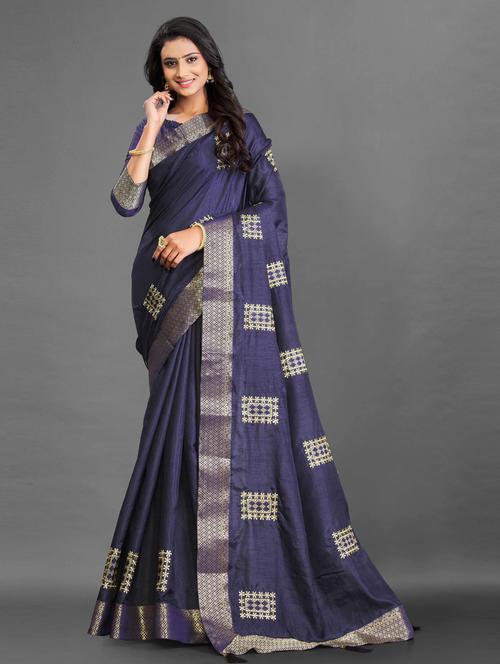 dark blue satin embroidered saree with blouse - 19903201 - Very Small Image - 1