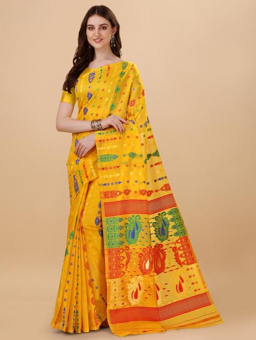 self design gold jamdani saree - 19903212 - Very Small Image - 1