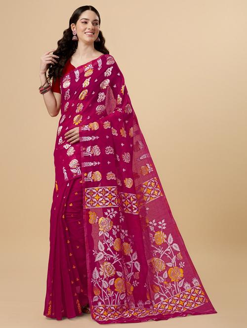 pink printed jamdani saree - 19903218 - Very Small Image - 1