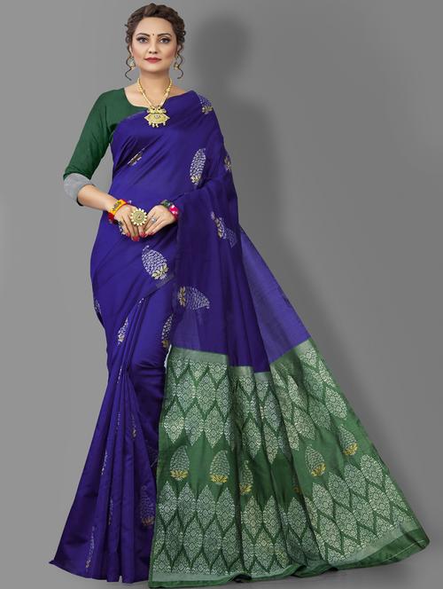 blue banarasi saree with blouse - 19903237 - Very Small Image - 1