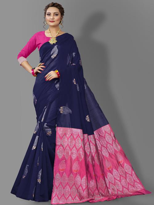 dark blue banarasi saree with blouse - 19903240 - Very Small Image - 1