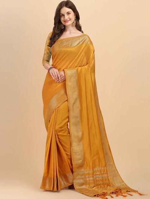 yellow banarasi saree with blouse - 19903268 - Very Small Image - 1