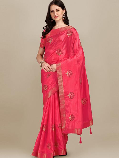 pink embroidered satin saree with blouse - 19903276 - Very Small Image - 1