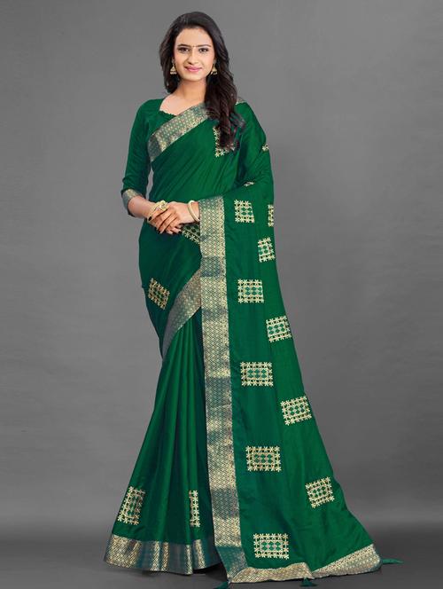 dark green embroidered satin saree with blouse - 19903284 - Very Small Image - 1