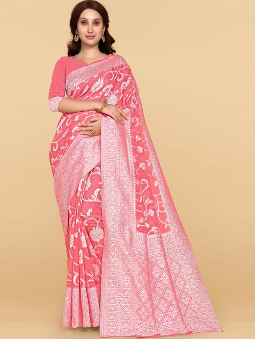pink printed jamdani saree - 19903302 - Very Small Image - 1