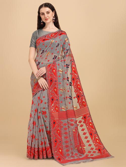grey printed jamdani saree - 19903317 - Very Small Image - 1