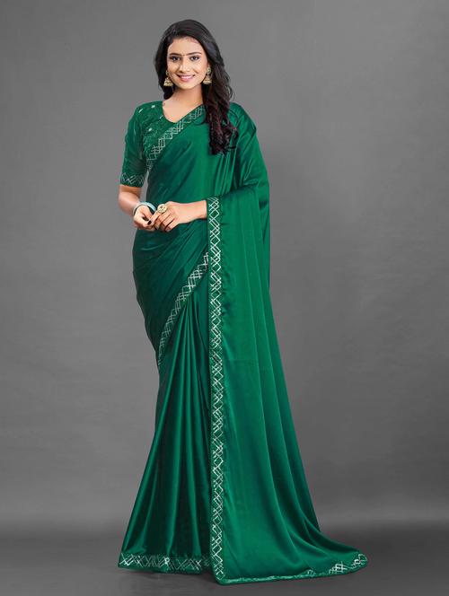 dark green embroidered saree with blouse - 19903335 - Very Small Image - 1