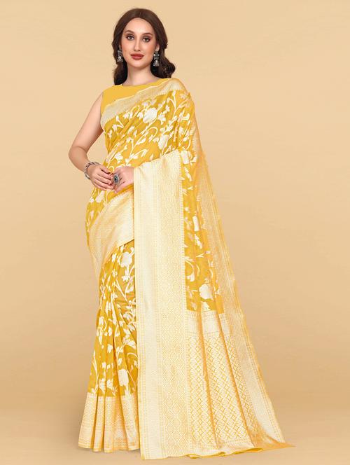 yellow printed dharmavaram saree - 19903338 - Very Small Image - 1