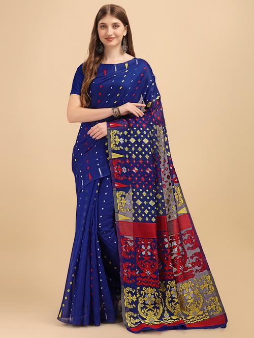 blue printed jamdani saree - 19903365 - Very Small Image - 1