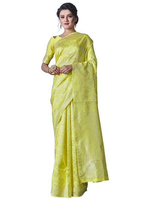 yellow printed kanjivaram saree with blouse - 19903376 - Very Small Image - 1
