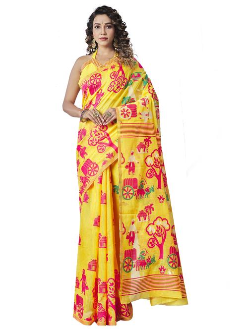 yellow printed cotton saree with blouse - 19903387 - Very Small Image - 1