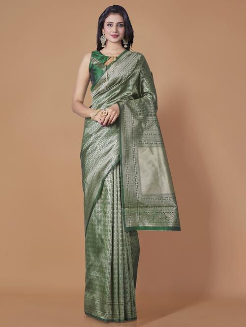 green printed kanjivaram saree with blouse - 19903394 - Very Small Image - 1