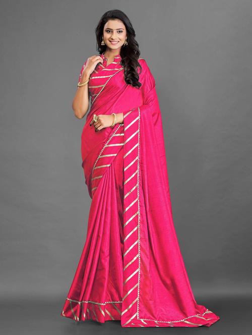 pink plain saree with blouse - 19903419 - Very Small Image - 1