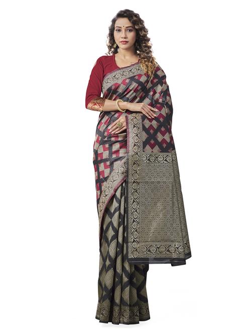 black printed kanjivaram saree with blouse - 19903423 - Very Small Image - 1