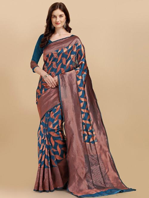 dark blue banarasi saree with blouse - 19903437 - Very Small Image - 1