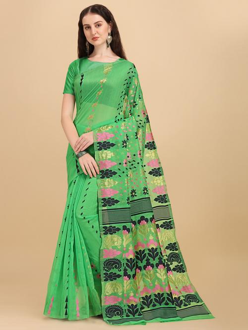 light green printed jamdani saree - 19903454 - Very Small Image - 1